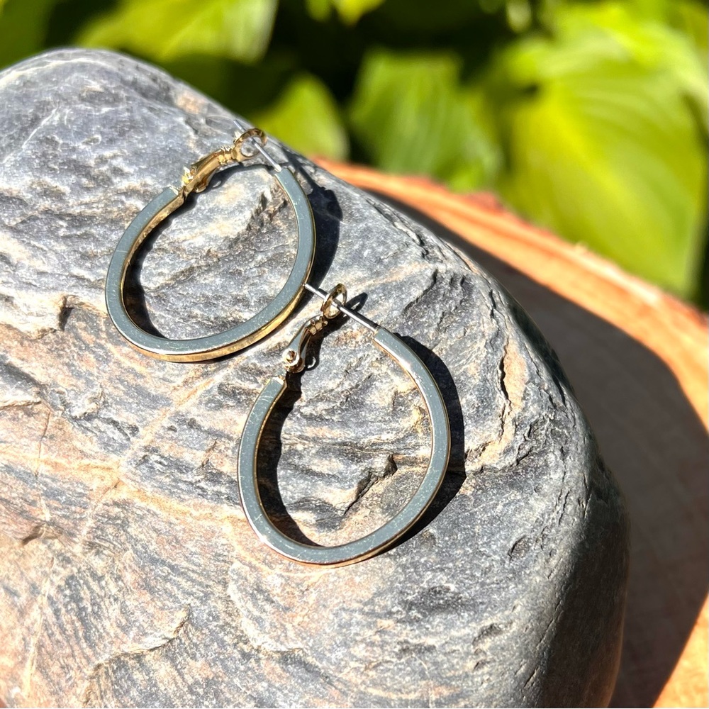 Gold Tone Oval Hoop Earrings